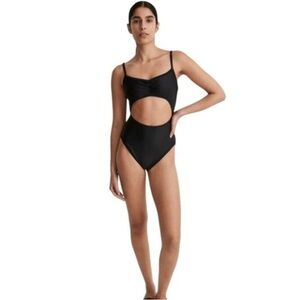Madewell Second Wave Black Cinched Cutout One-Piece Swimsuit Medium NJ868